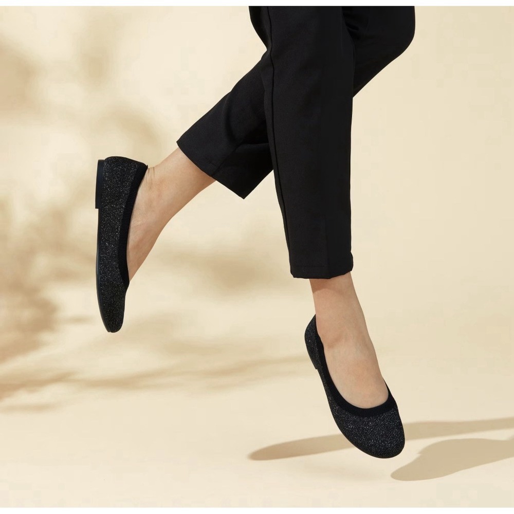 Vivaia Claire Round-Toe Ballet Flats Metallic Black Knit Flats Casual 41.5 / 10